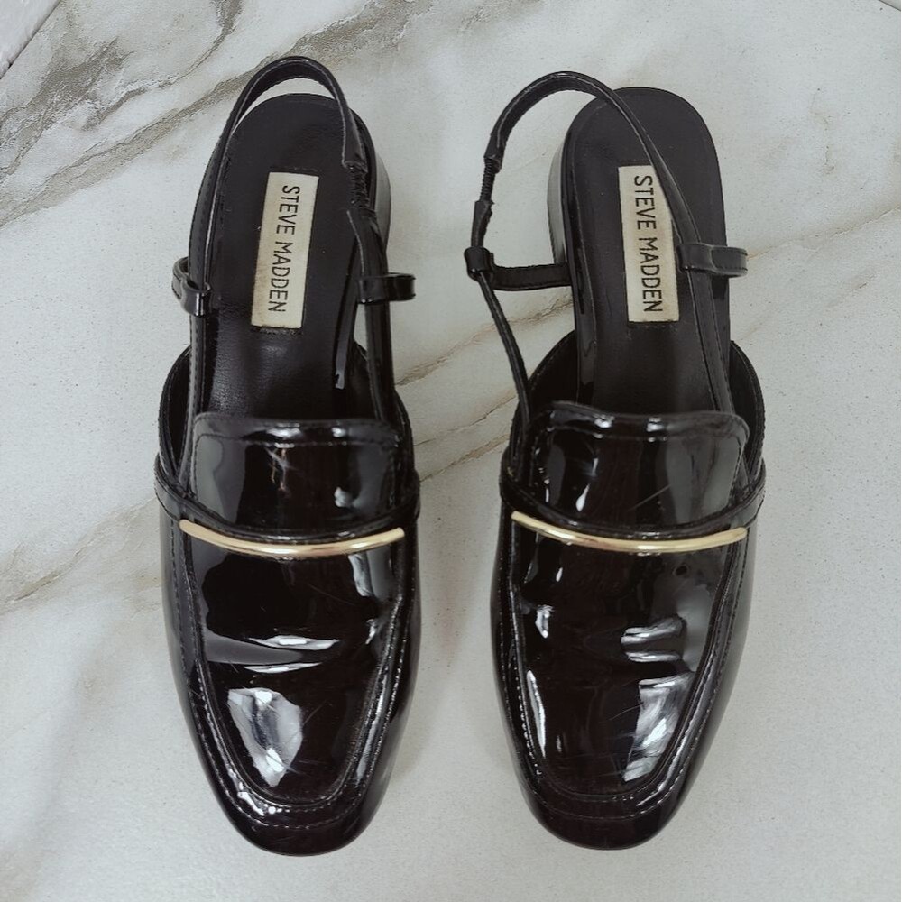 Steve Madden Calibri Black Patent Slingback Loafers, Sz 6 - Picture 7 of 12
